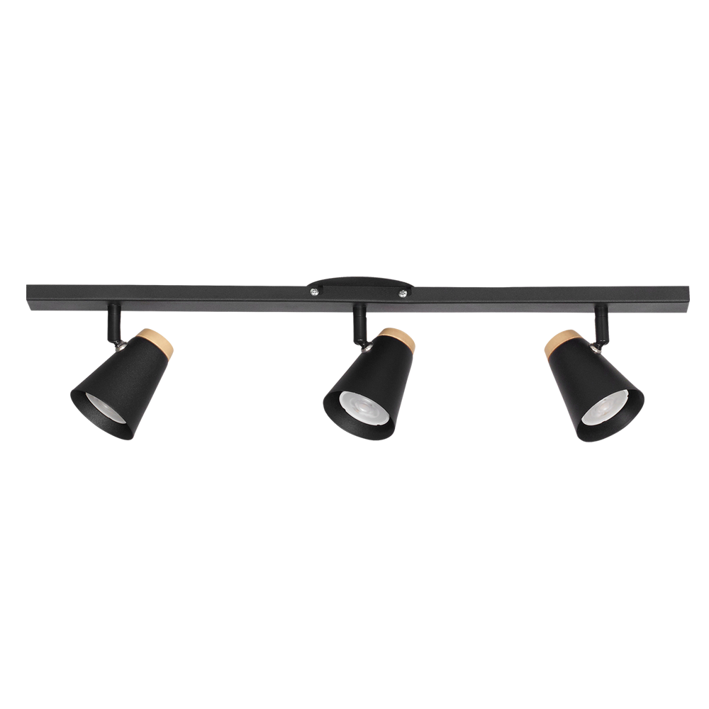 APLIQUE/PLAFON 3 LUCES BARRAL NEGRO C/MADERA CONICO 60X4CM